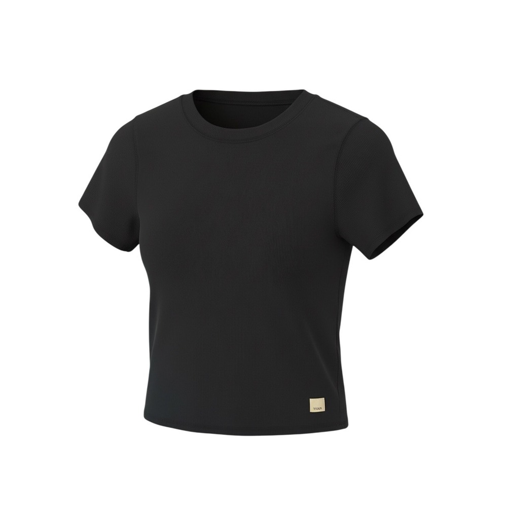 Vuori Ribbed Short Sleeve T-Shirt Womens Medium Black Soft Crew Neck